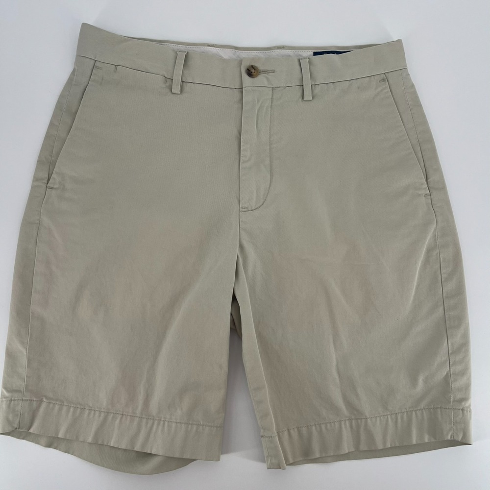 POLO RALPH LAUREN Khaki Shorts Mens Size 30 Classic 9" Inseam Flat Front Stretch